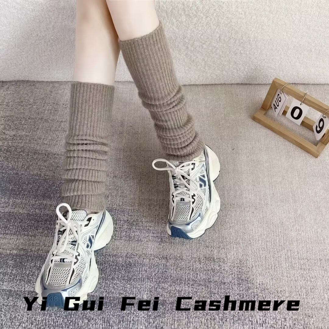 【时尚百搭减龄】100山羊绒抽条加厚袜套护腿 女士秋冬保暖护脚踝