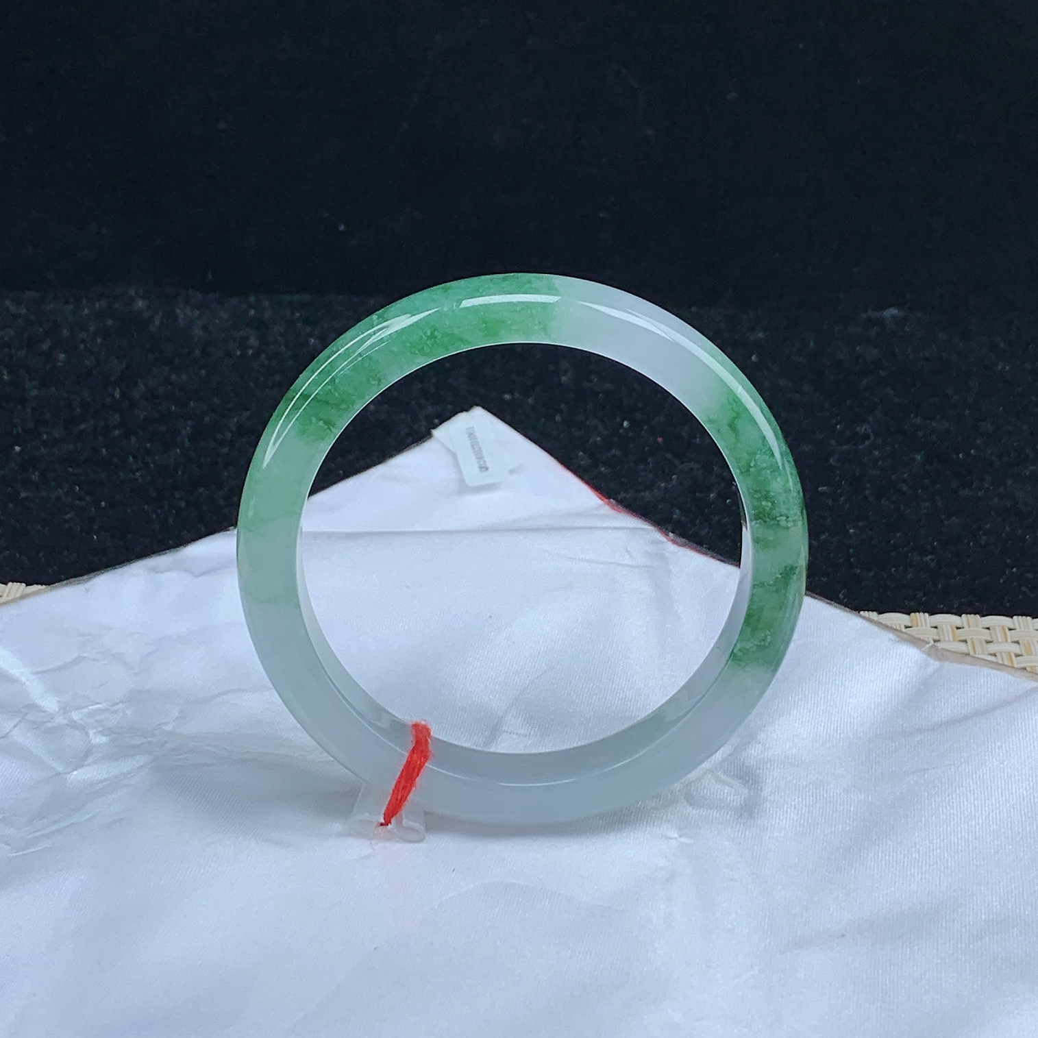 天然缅甸玉翡翠手镯61冰糯化飘绿半山水优雅时尚绿镯女款宽边测量