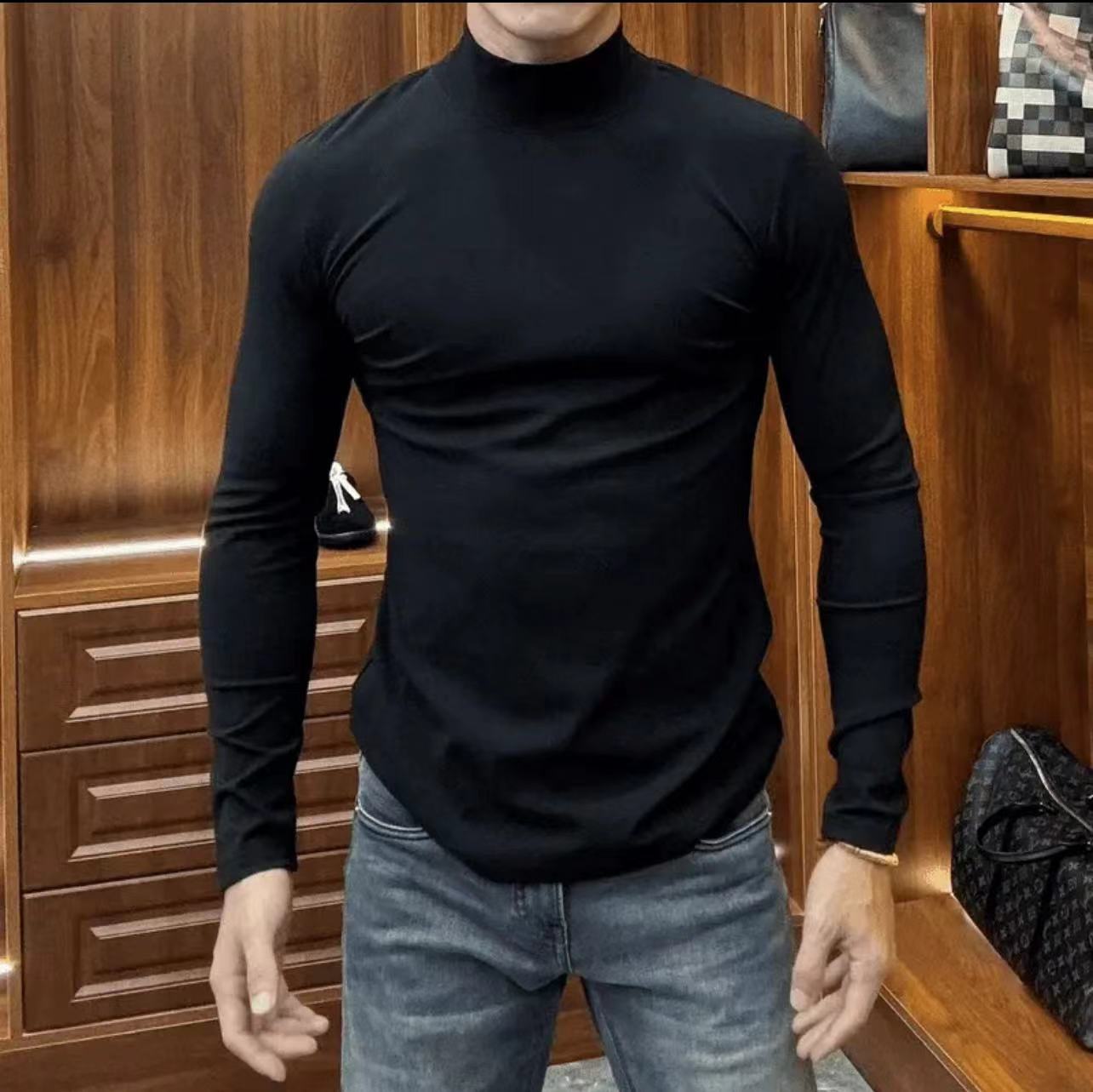 2023男士秋冬新款潮流净版高端轻奢商务半高领弹力打底衫5858