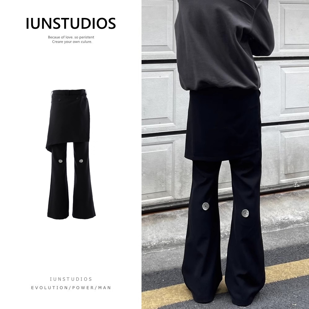 IUNSTUDIOS弧形裙摆可拆卸假两件喇叭西裤男女百搭Cleanfit休闲裤