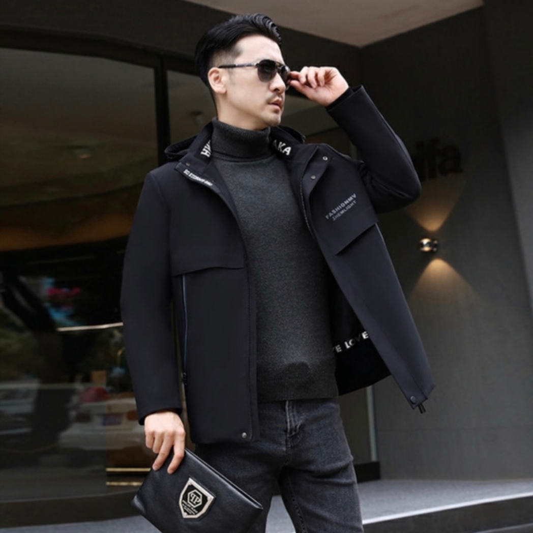 【AZ】2025新款男士商务绅士皮草短款加绒派克服内胆帽子可拆卸外套