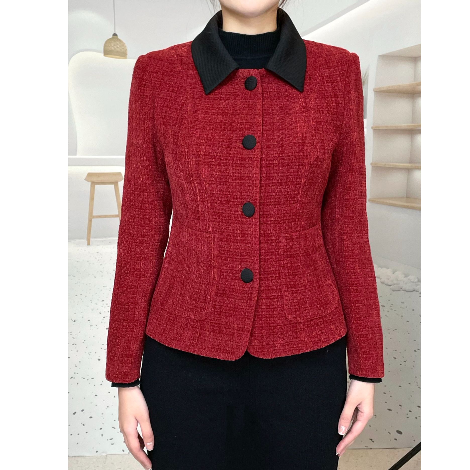 2025新款小香风雪尼尔粗花呢外套女春秋新款时尚显瘦短款上衣802