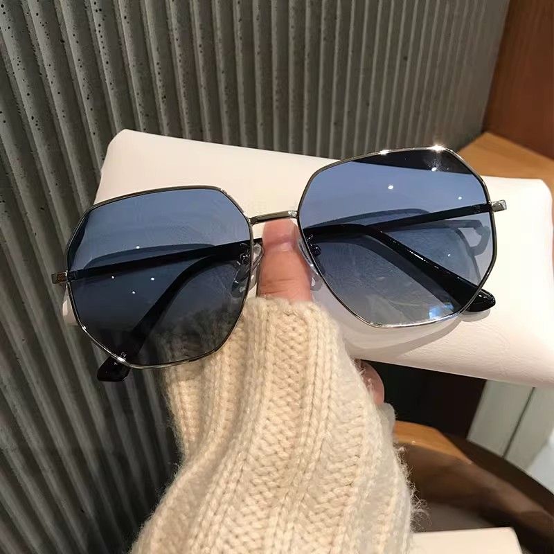 透明蓝色偏光太阳镜男士多边形金属复古韩版潮海边旅行眼镜女网红