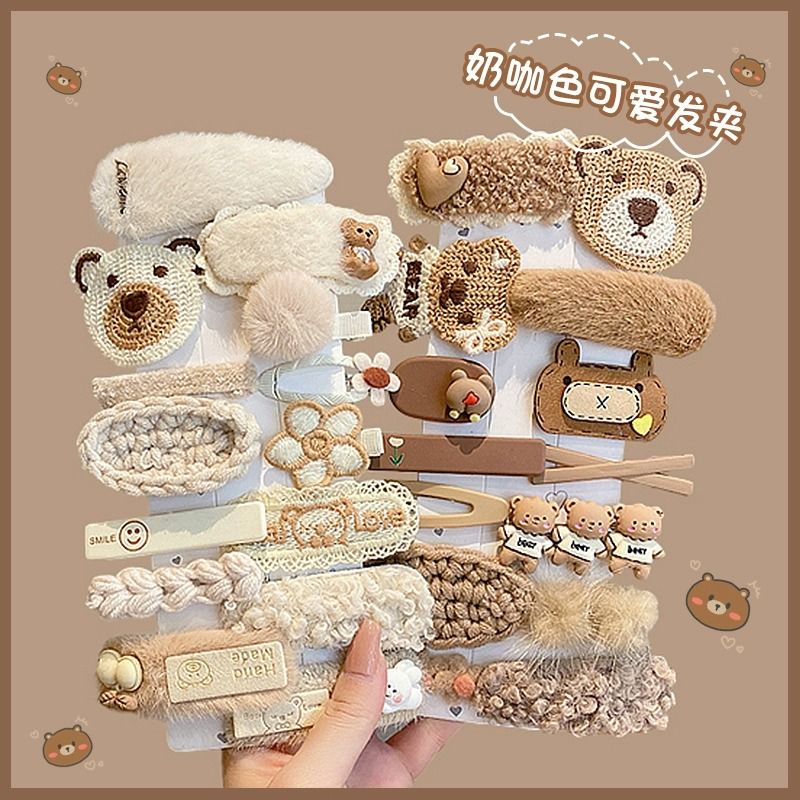 秋冬新款咖色毛绒毛毛侧边夹前额碎发刘海夹刘海侧边夹刘海侧边夹