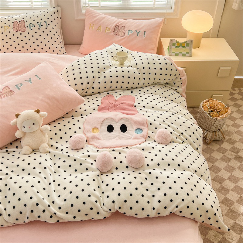 2024年新款 牛奶绒贴布绣 玩偶贴布绣四件套秋冬加厚加绒