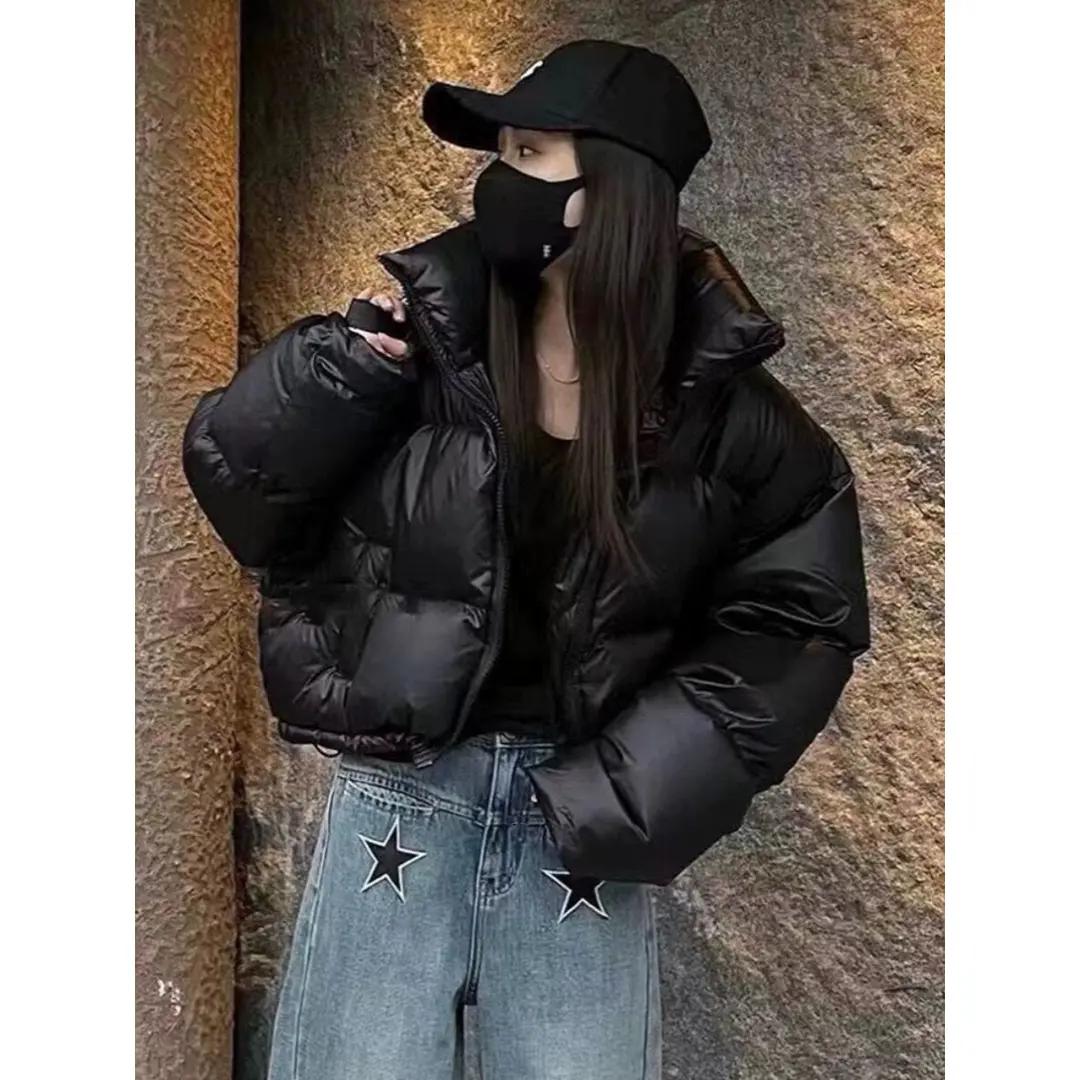 反季咖色立领羽绒服女短款小个子2023年冬季加厚高腰肯豆风