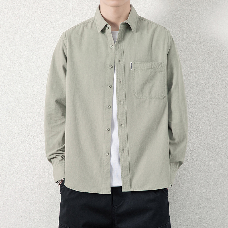 宽松休闲纯棉男士衬衫长袖春秋季新款纯色时尚百搭帅气衬衣薄款潮
