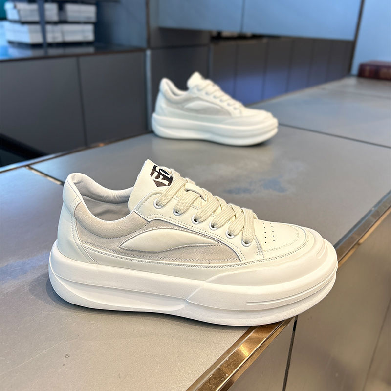 小白鞋2024春季新款百搭厚底增高男鞋时尚潮鞋纯色休闲运动板鞋