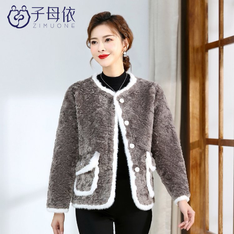 子母依撞色短款毛绒外套24410ICF264