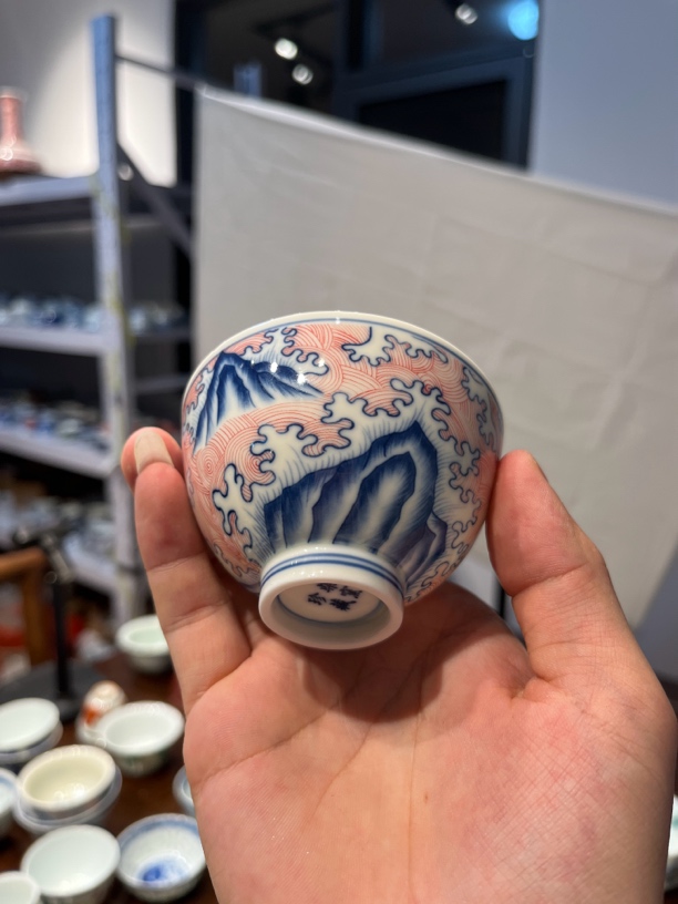 景德镇陶瓷福山寿海鸡心杯