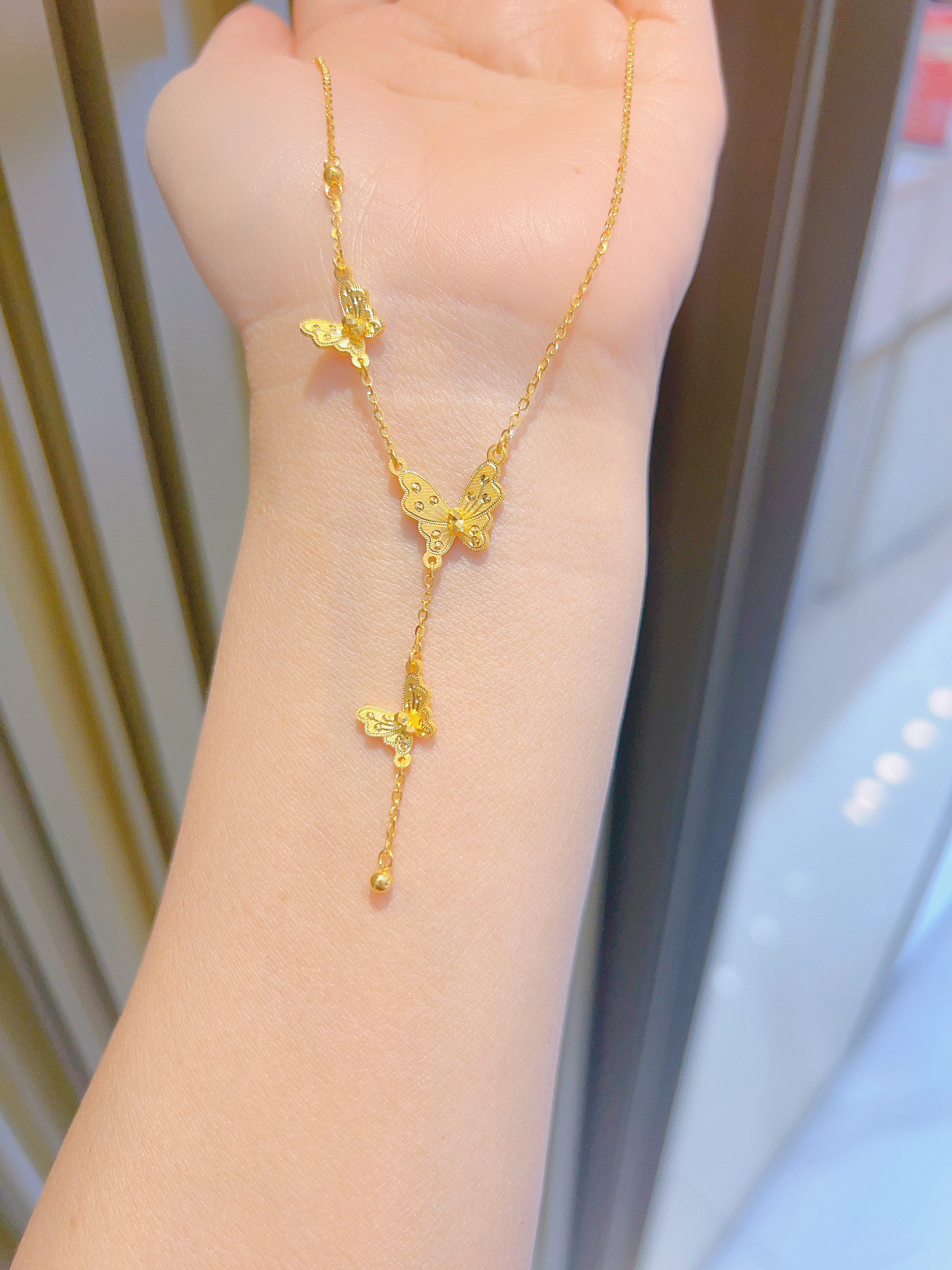 足金999爆闪三只蝴蝶项链黄金套链时尚百搭金灿灿足金套链C10