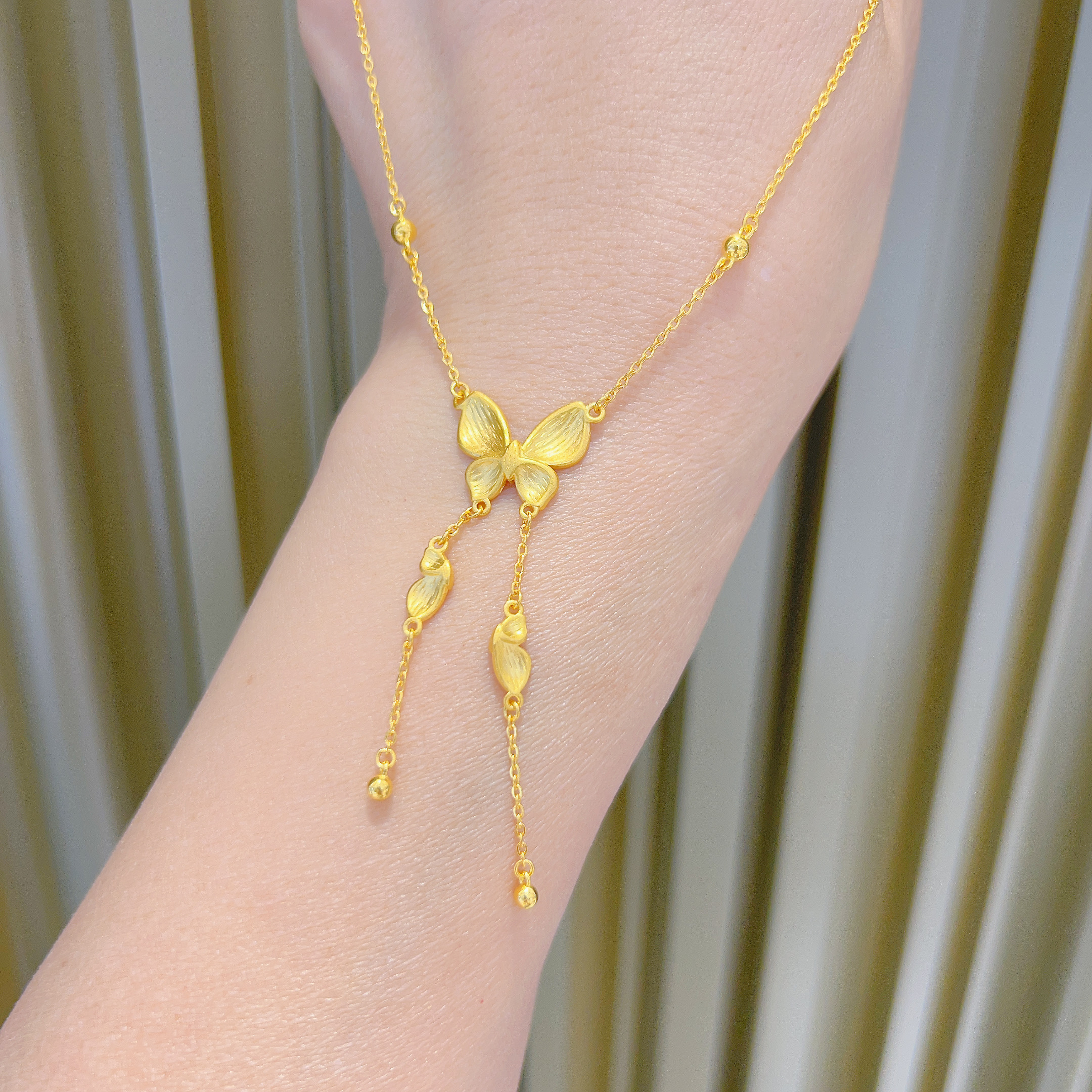 足金999蝴蝶精品流苏黄金项链时尚百搭黄金首饰足金套链B050