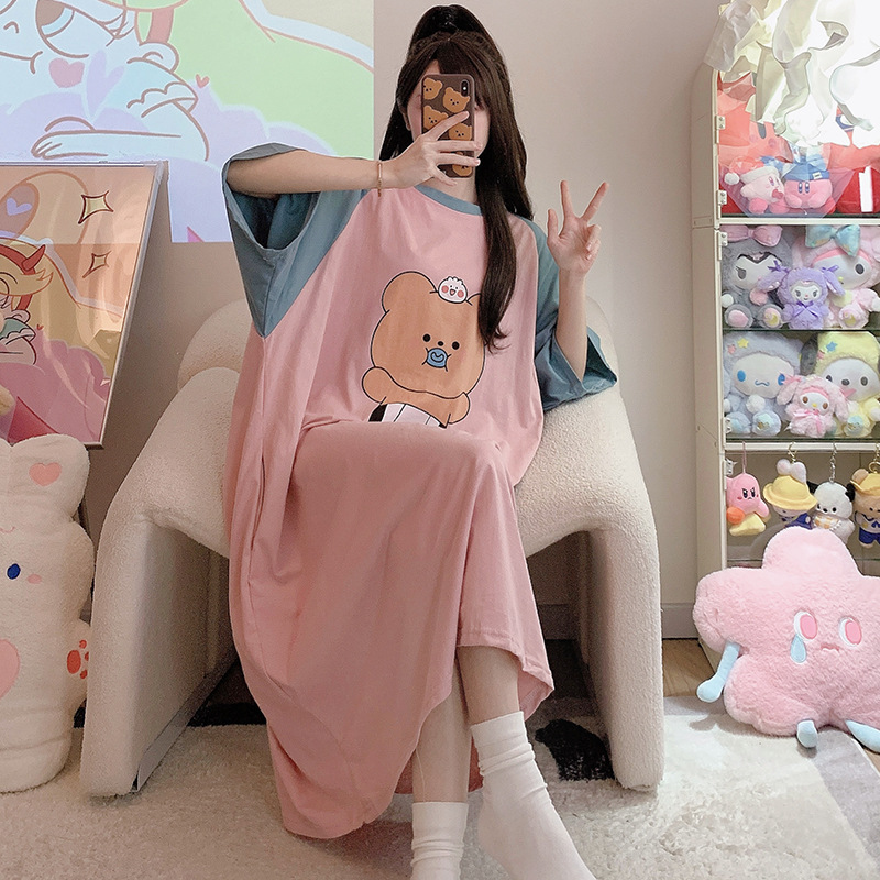 夏季女睡裙居家短袖睡眠卡通薄款家居服韩版休闲连衣裙