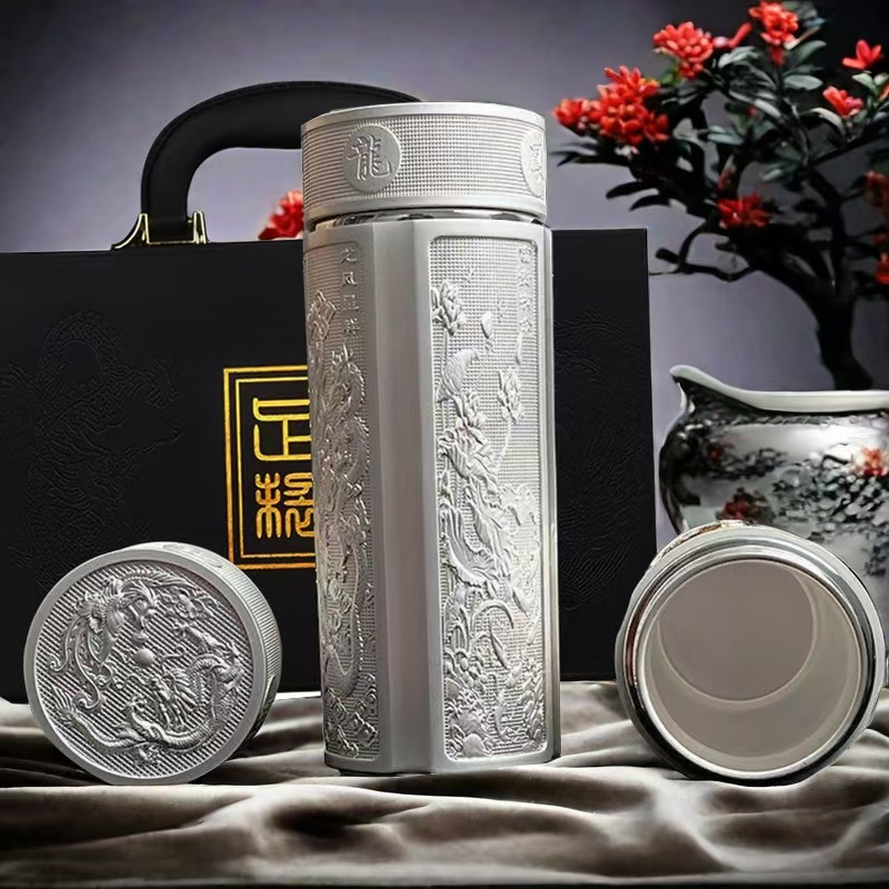 足银银制品 龙凤呈祥银离子保温杯精美创意高端高档礼品送礼水杯