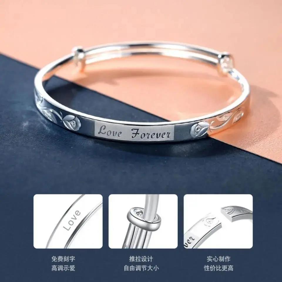 足银手镯  正品S9999纯银银镯子手镯简约足银手环情侣实心礼物