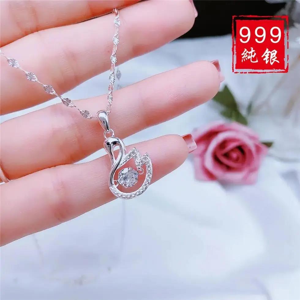 坠链均足银  新款S999正品纯银项链女锁骨链天使足银吊坠送女友