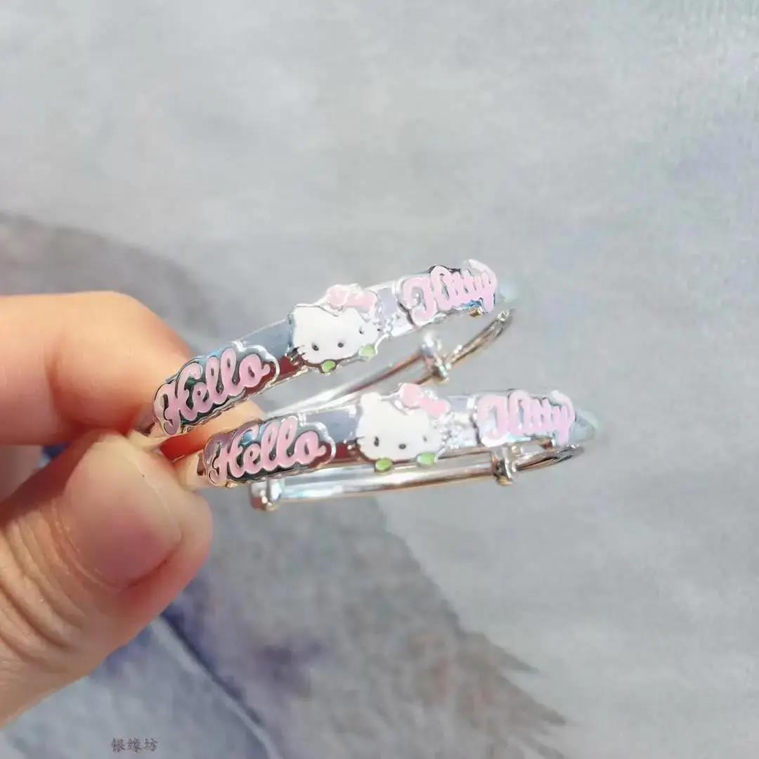 足银手镯  999宝宝纯银手镯hello kitty凯蒂猫实心手环女儿童礼物