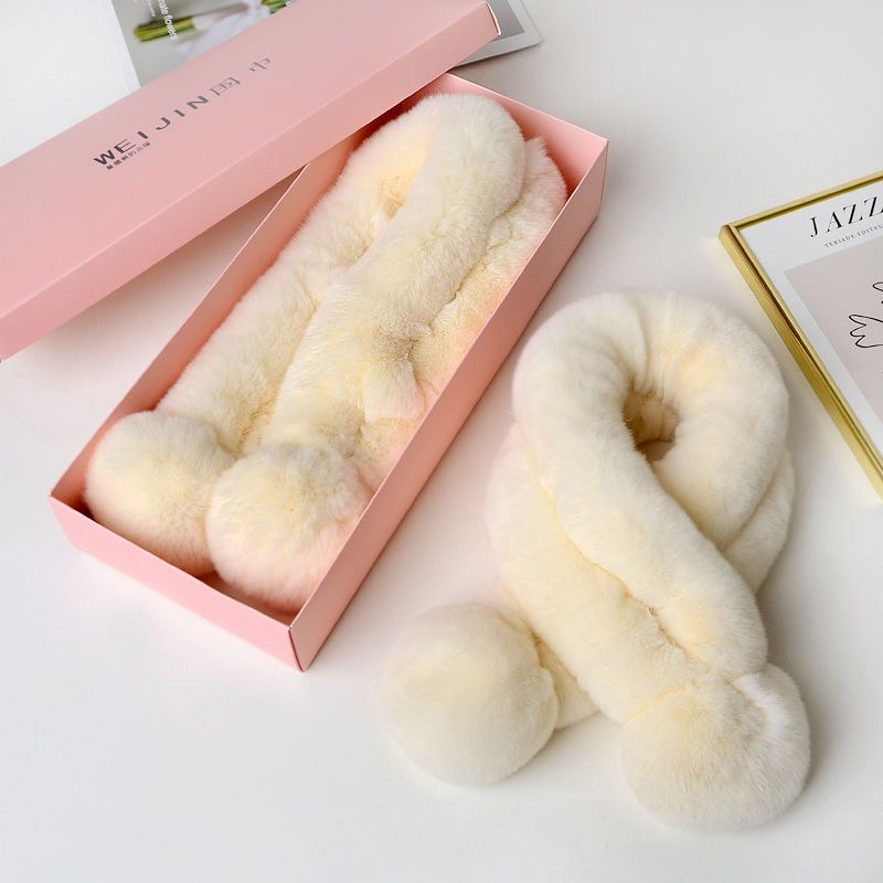 【小扬哥推荐】真獭兔毛围脖女新款护颈双球交叉脖皮草围巾女冬季