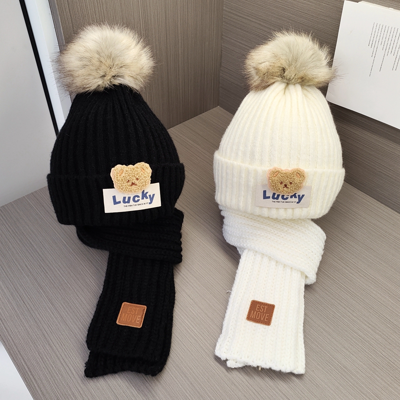 【小扬哥推荐】儿童帽子围巾两件套秋冬男童女童针织保暖帽可爱小