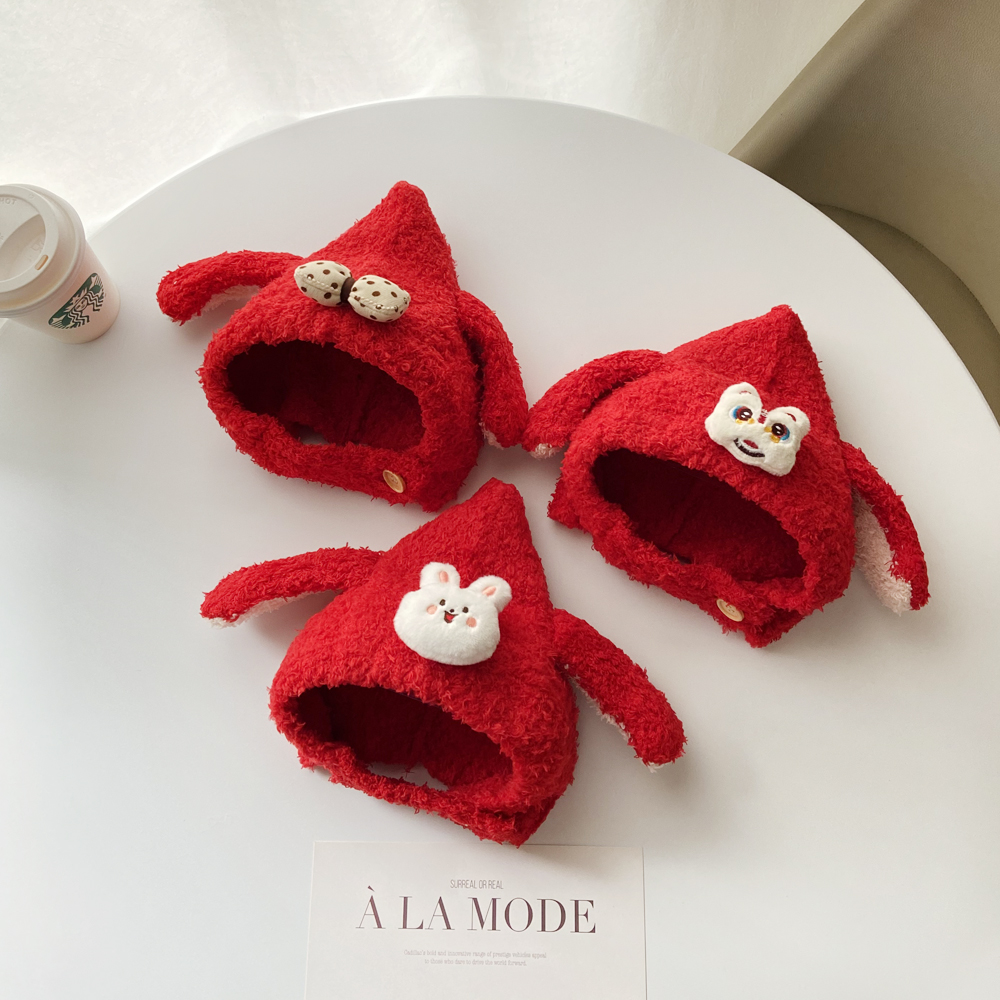 【小扬哥推荐】红色婴儿帽子秋冬季男女童小月龄婴幼儿宝宝喜庆兔