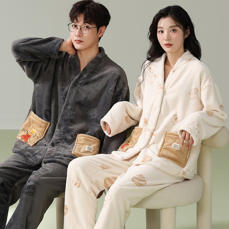 【小扬哥推荐】【聚酯纤维】珊瑚绒情侣睡衣秋冬季加厚法兰绒