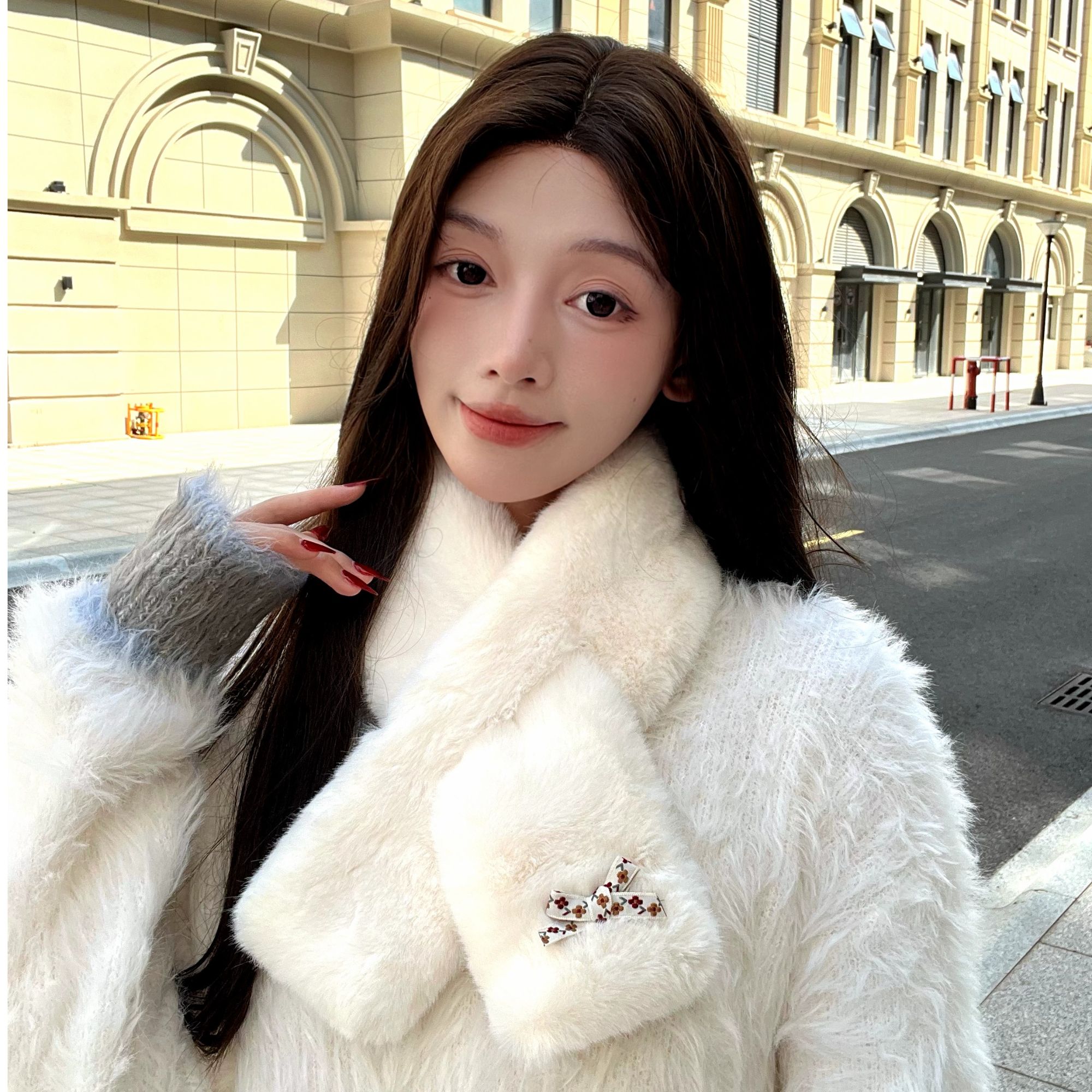 新款韩版冬季仿獭兔毛围脖双面加长加厚保暖毛绒围巾百搭皮草脖套