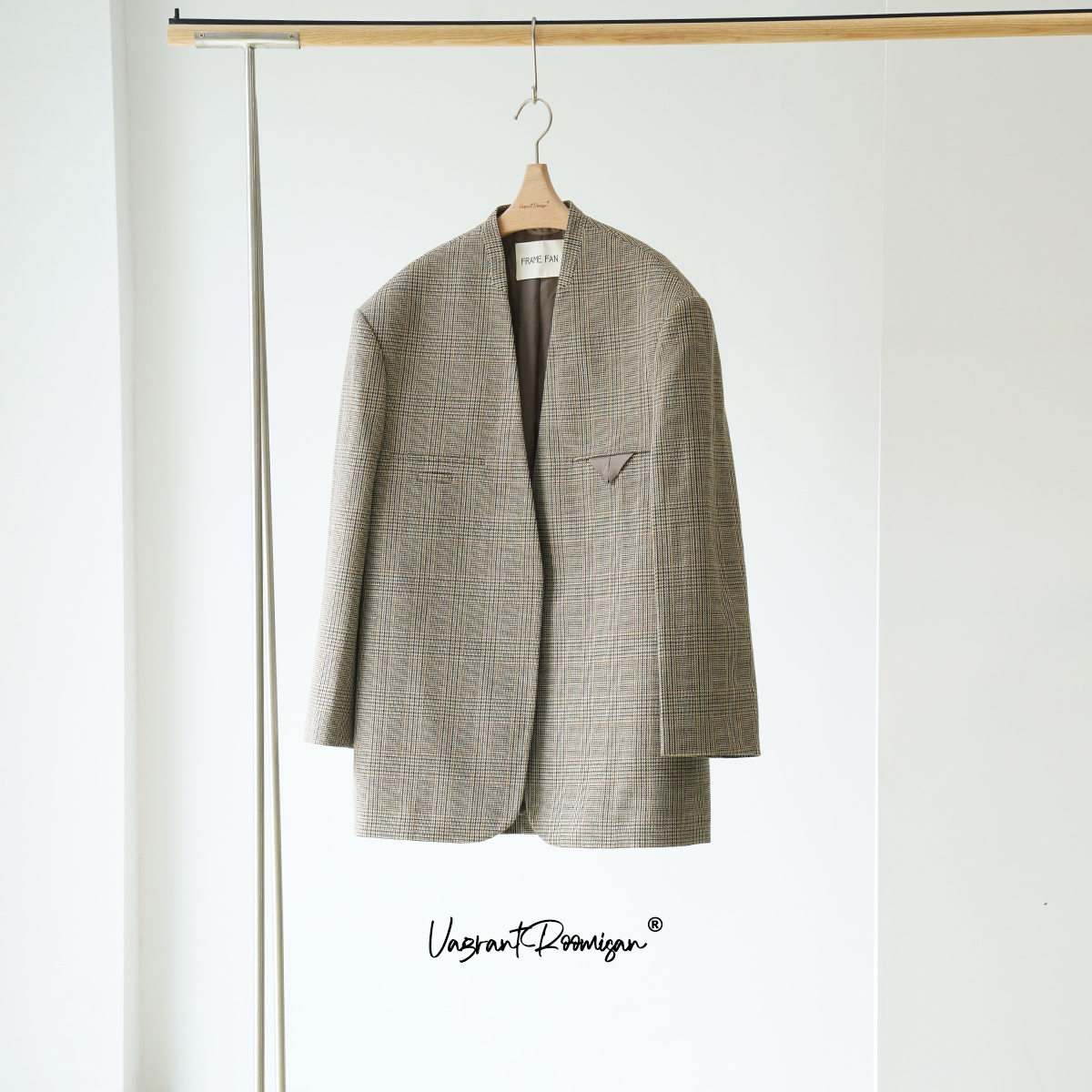 ROO&FAN合作系列【K400羊毛格文无领廓形西装外套】24605