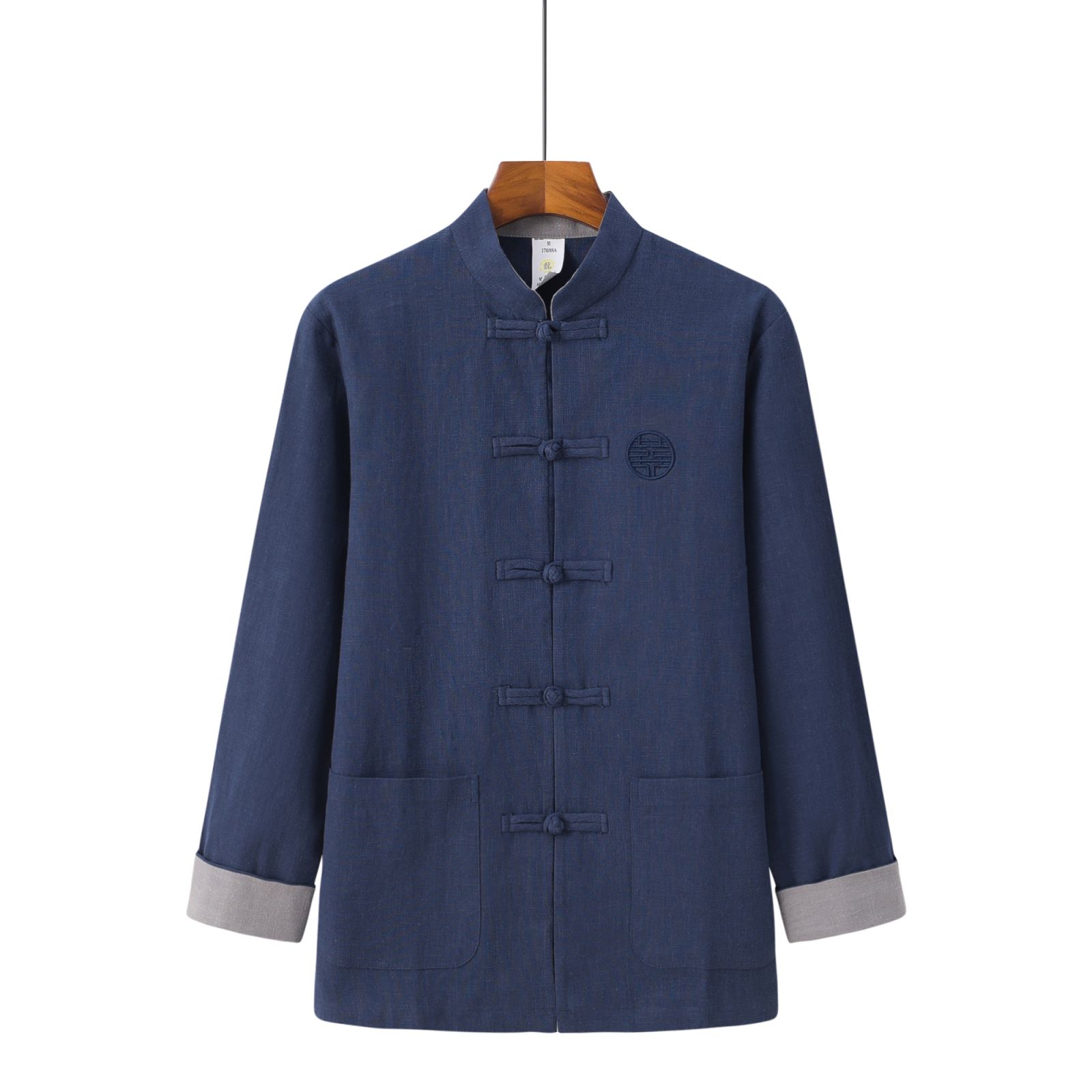 春秋粗麻男士唐装大码宽松中国风太极服休闲复古长袖中式立领立领