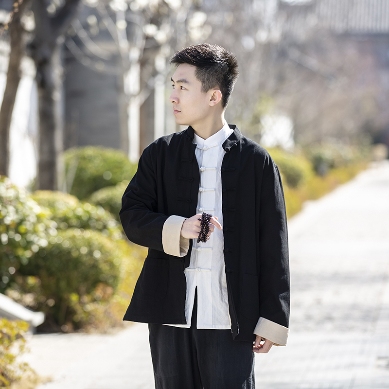 直播间男士唐装三件套中国风大码汉服棉麻太极服套装长袖中国风
