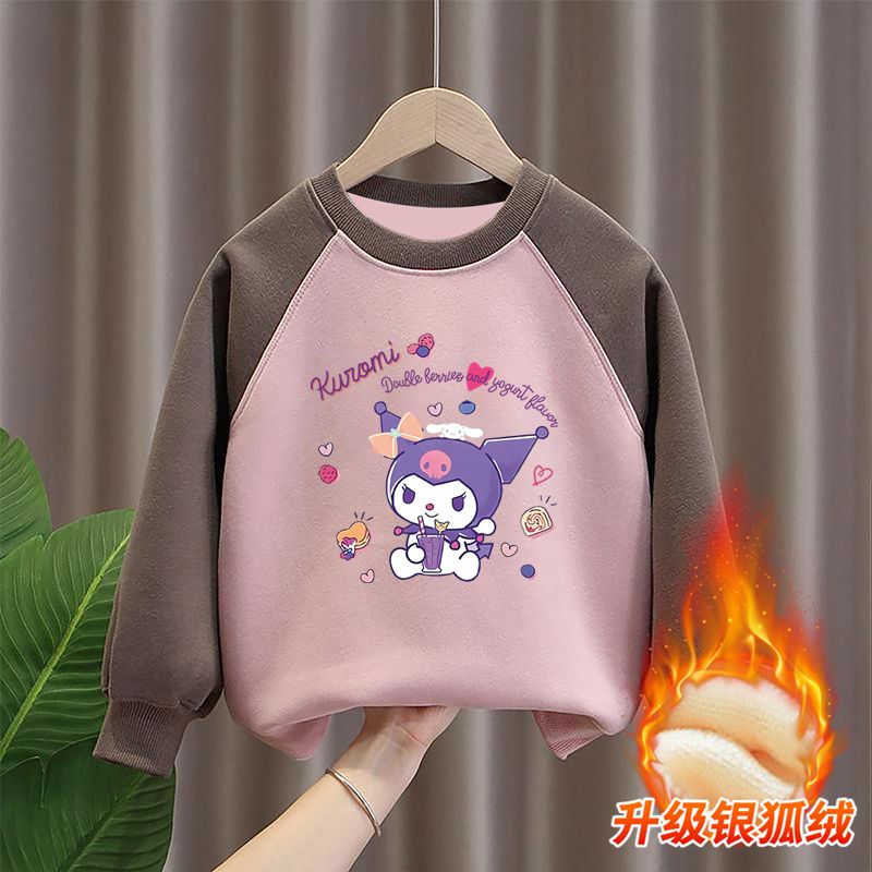 女童加绒卫衣秋冬款2023新款儿童洋气上衣女大童冬季加厚保暖童装