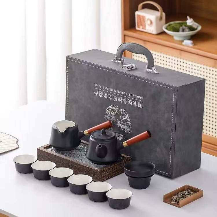 A 152(礼盒装)黑陶双侧把陶瓷功夫茶具