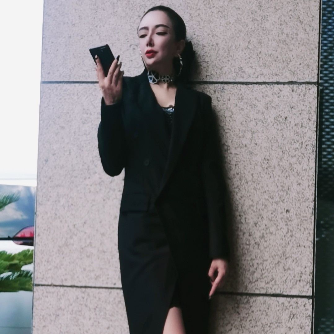 8014狐仙高端定制风衣外套西装大衣西服时尚黑色气质套装