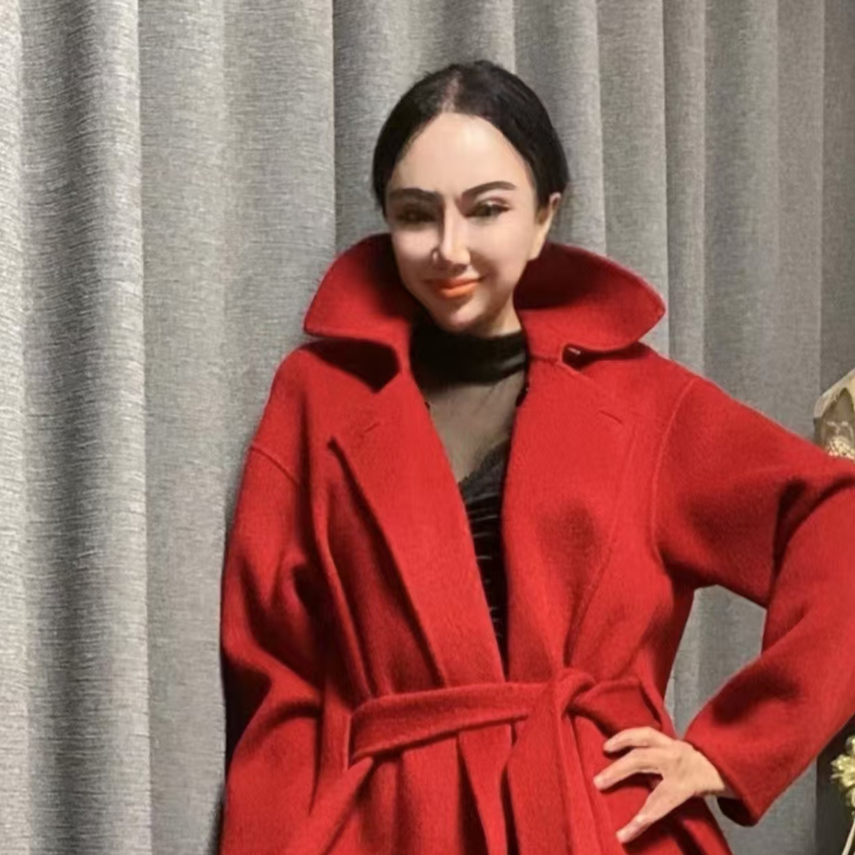 狐仙039B中国红狐仙大衣双面网红长款时尚高端中长款气质修身