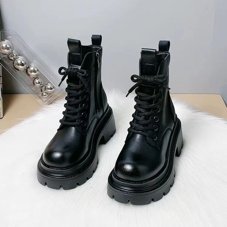 真皮厚底马丁靴女2025新款秋冬季保暖棉靴小个子增高加绒加厚短靴