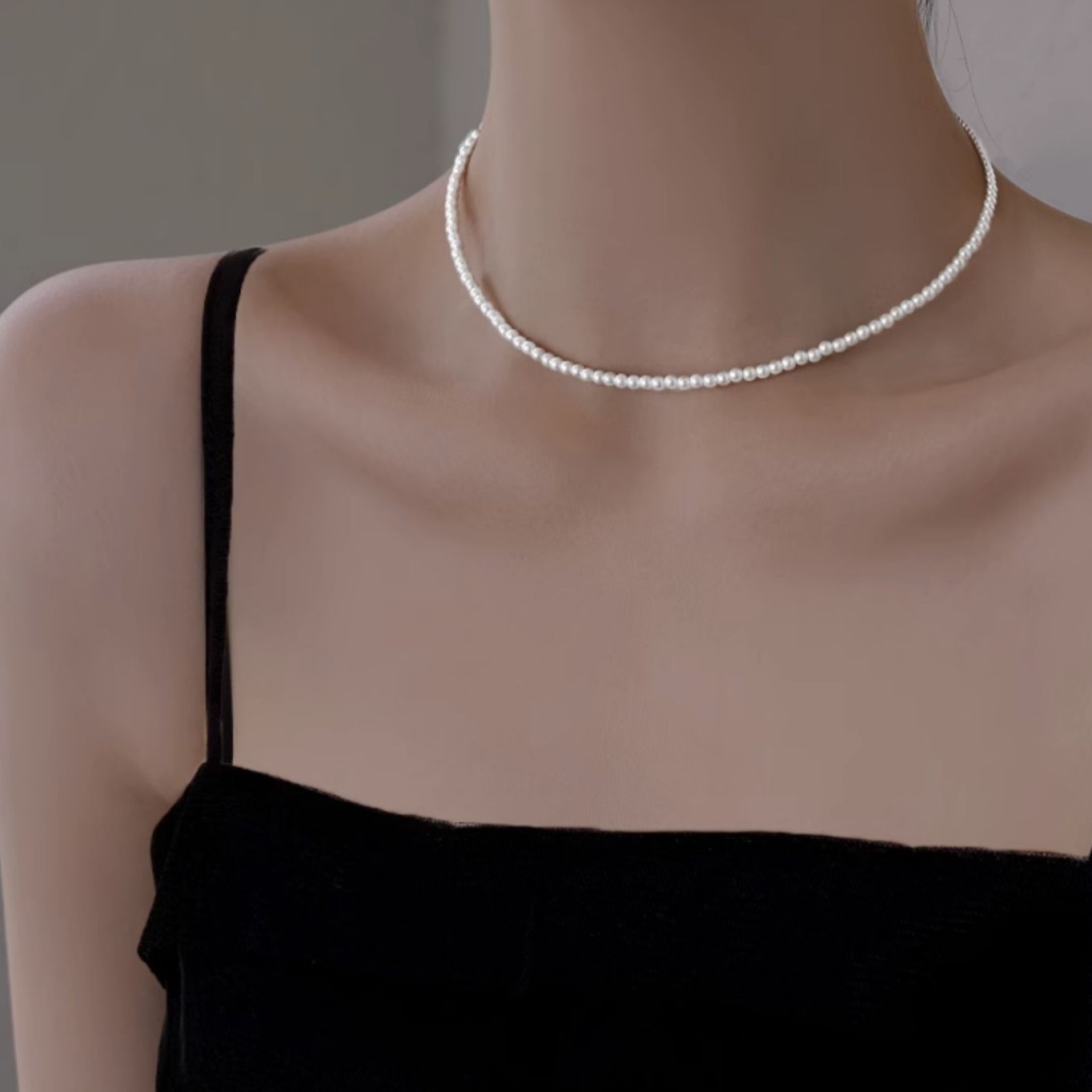链子925银仿珍珠 纯银施家小米珠项链女锁骨链轻奢小众设计感颈链