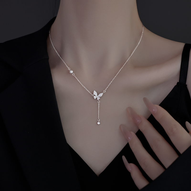 坠链均925银  925纯银蝴蝶项链女设计感首饰吊坠气质时尚镶钻超仙