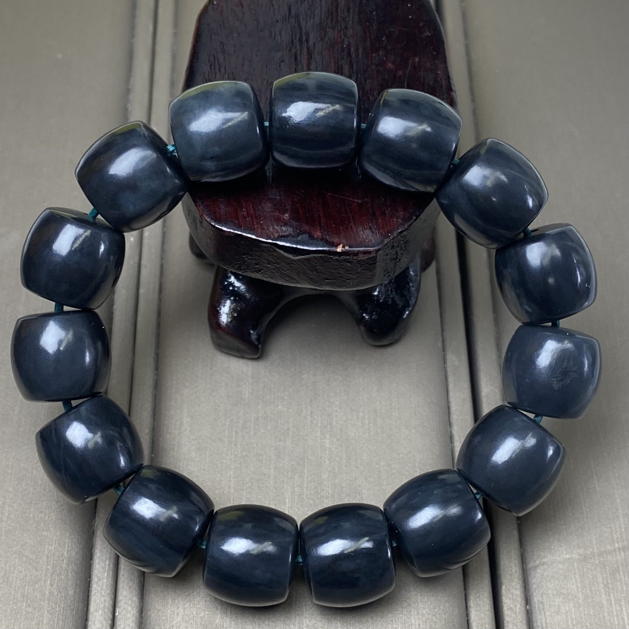 天然和田玉14mm直切手串细料新疆山料聚墨青花油润一物一证精品