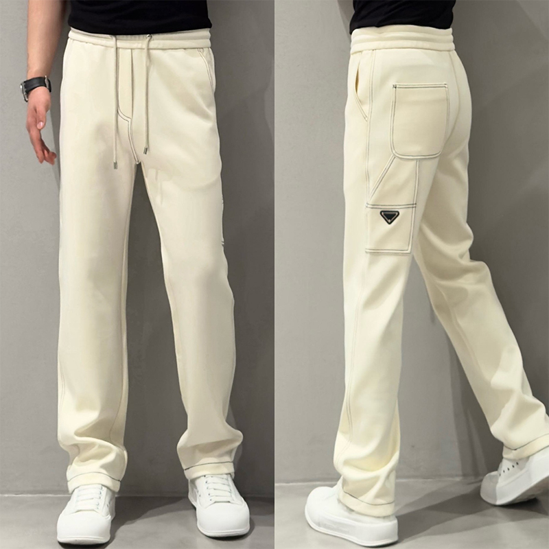 2023冬季加绒加厚休闲裤男士简约潮牌商务阔腿裤简约高奢直筒长裤