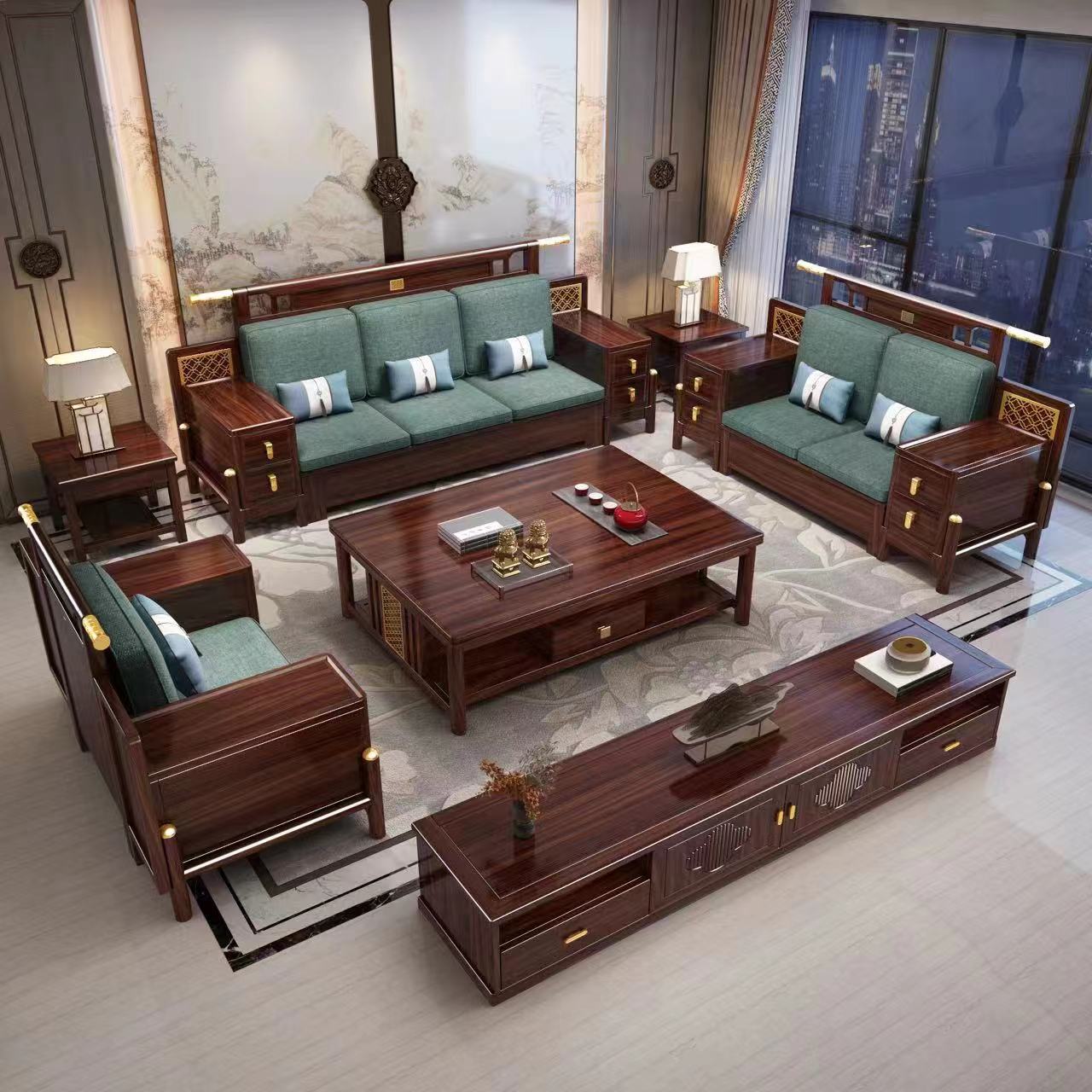 新款上市乌金木沙发是新实木课题沙发别墅家用沙发大气榫卯沙发