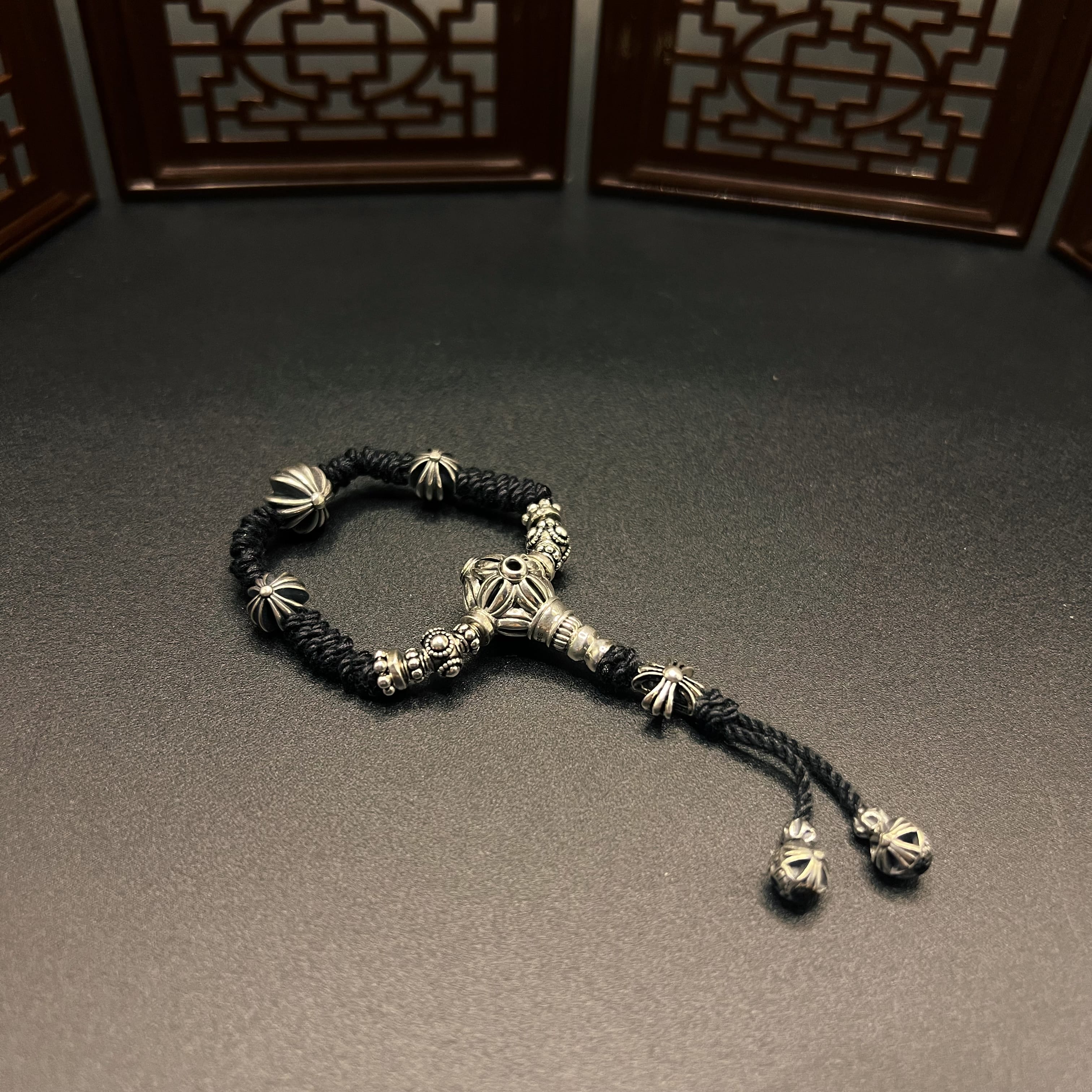 925银银制品 S925银 素款十字克罗心精工三通配饰套装 可配7-8串