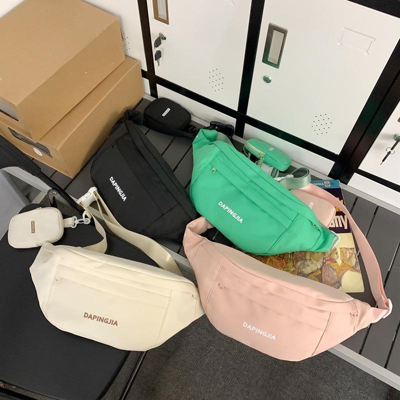 日系ins大容量胸包女韩版纯色简约港风斜挎包男街头潮牌女士腰包