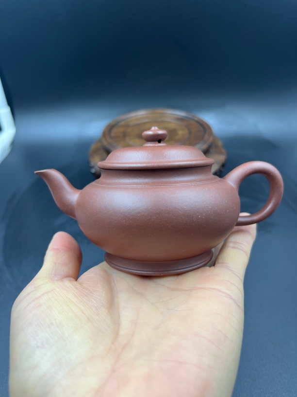 朱菊英红泥莲子壶半手制扁灯紫砂壶茶壶泥壶茶具