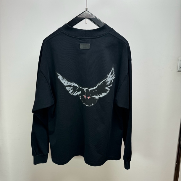 【鸽子】高克重 定制面料 宽松 日系高街风格直喷印花长袖圆领T恤