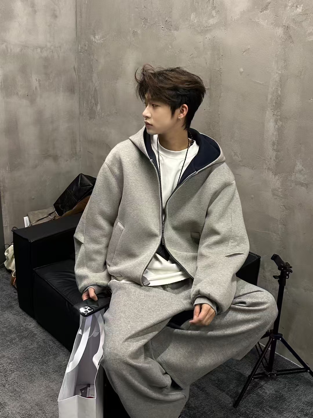 断码特惠「1000克重磅」双拉链短款连帽开衫卫衣外套男宽松早春款