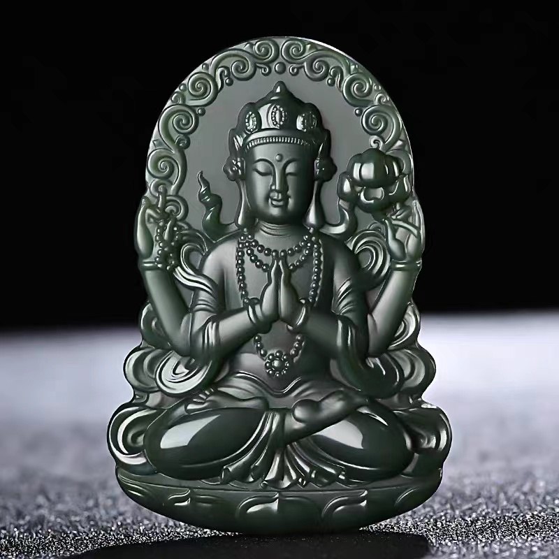 天然新疆和田玉玉坠青玉四壁观音挂件