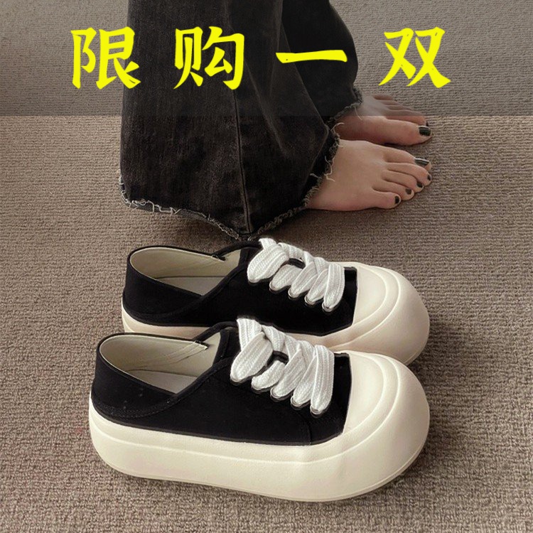红蜻蜓牌丑萌大头面包鞋女百搭2023春季新款两穿帆布鞋