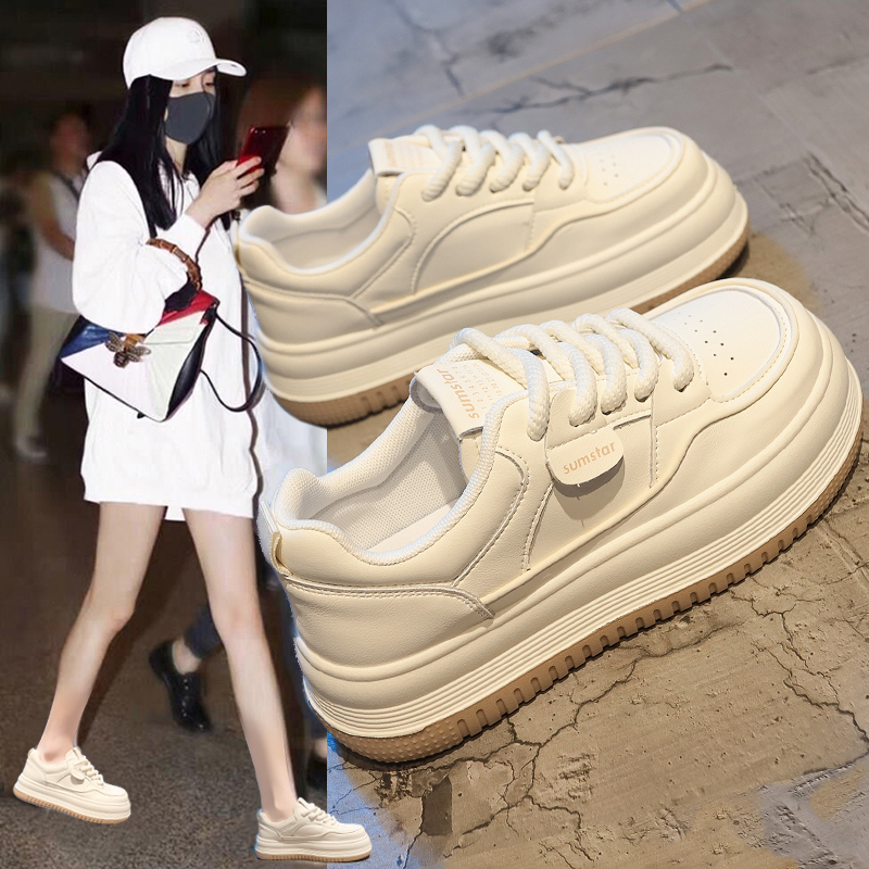 红蜻蜓牌超火小白鞋2023女新款秋季厚底板鞋洋派百搭休闲松糕鞋子