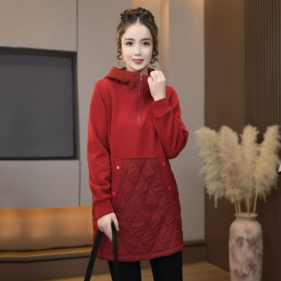 B--7105-5818秋冬新款韩版宽松休闲连帽打底衫女