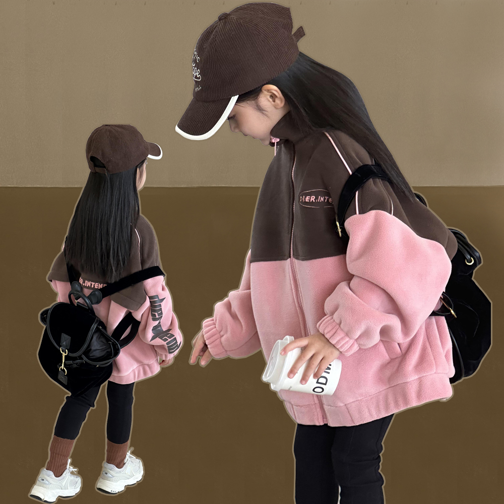 加绒外套女童冬装摇粒绒上衣秋冬款2023新款洋气中大童冬季儿童装