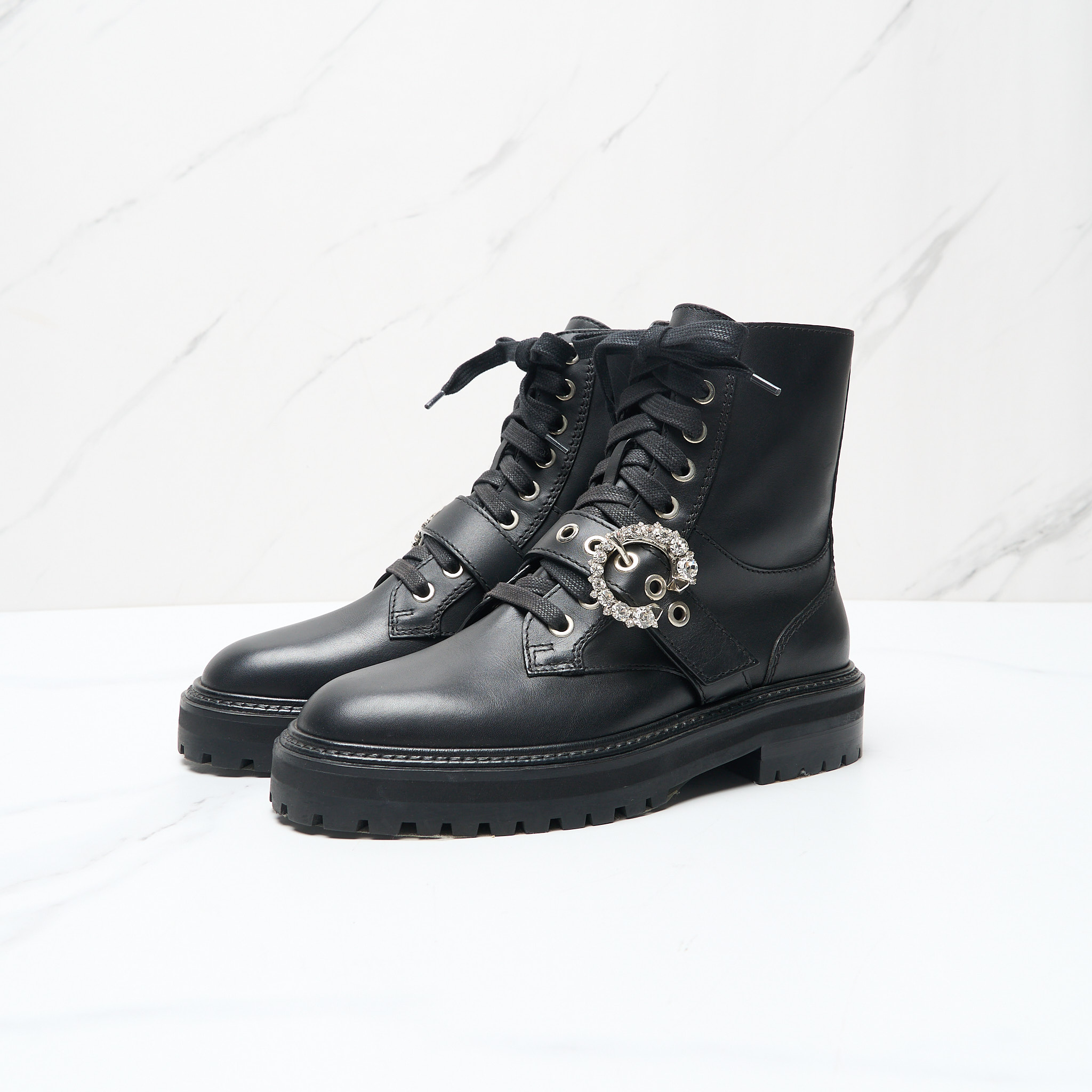 全新未使用 JIMMY CHOO/吉米周 瑞池女装镶钻搭扣马丁靴JCGS00286